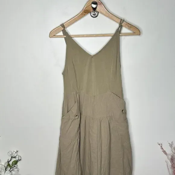 FREE PEOPLE Soledad Maxi Dress Khaki Tan Beige Sz M {3Z26} - Picture 5 of 10